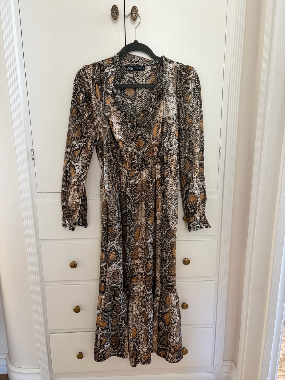 Zara Snake-Print Maxi Dress in Brown and Black